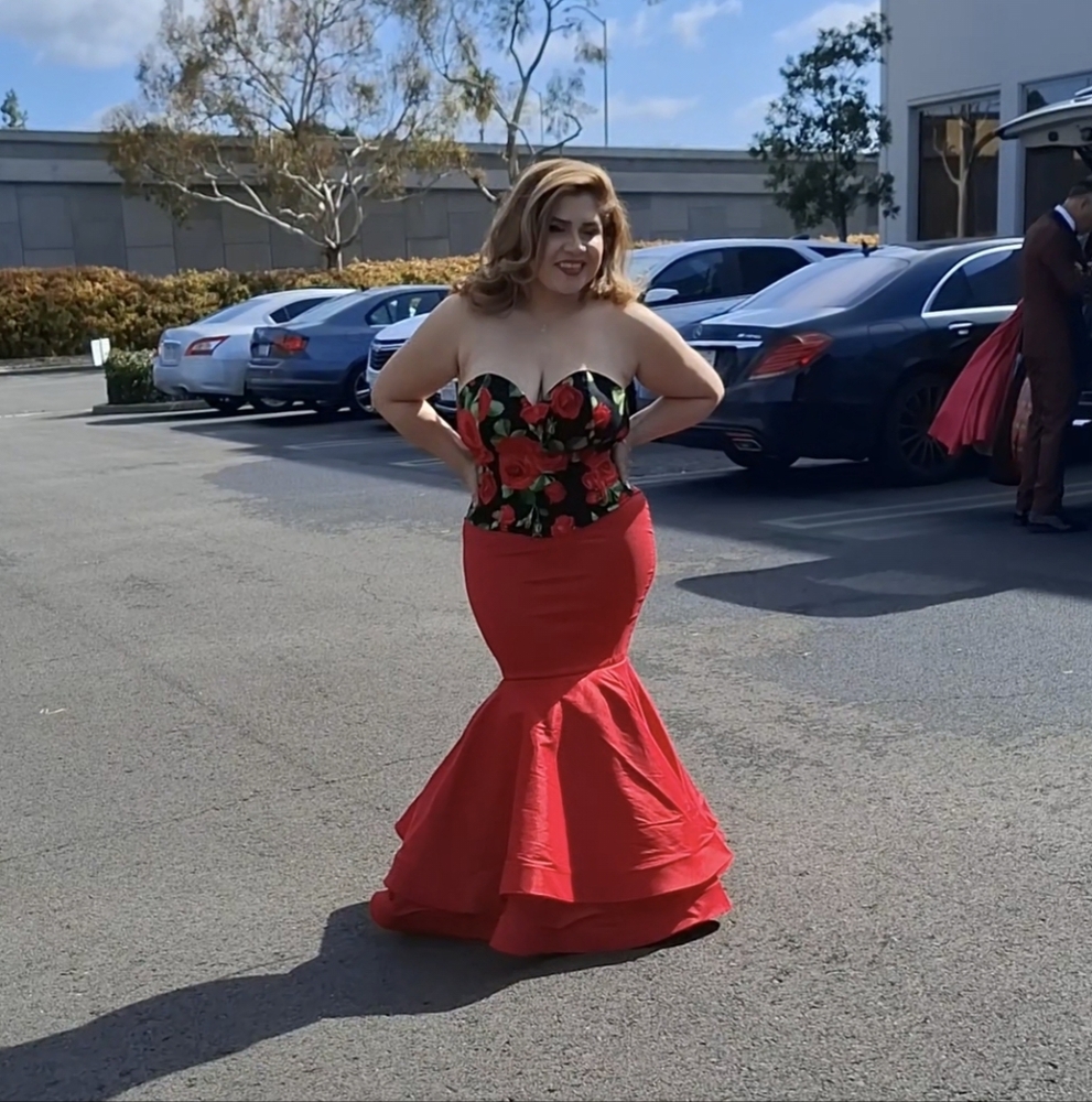 Floral Strapless Red Mermaid Dress